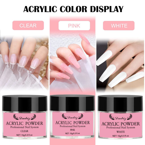 Acryl-Nagel-Set Pulver Flüssigkeit Pinsel Forms Feile 3 Farben