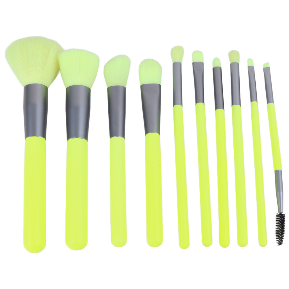 Green 10Pcs Makeup Brushes Set Wooden Handle Fluorescent