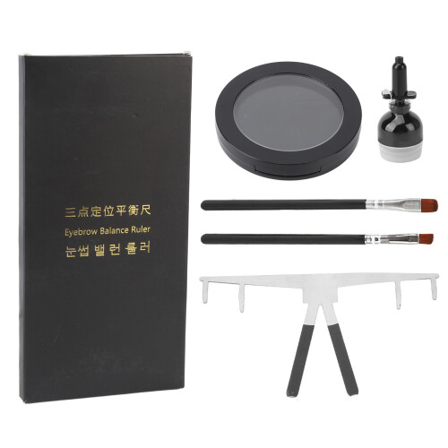 (Black) Microblading-Set mit Maßstab, 2 Pinseln, Schwarz