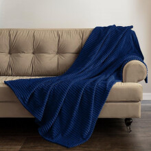 (Navy, 150cm x 200cm) Cord Ribbed Throw Super Soft And Cosy