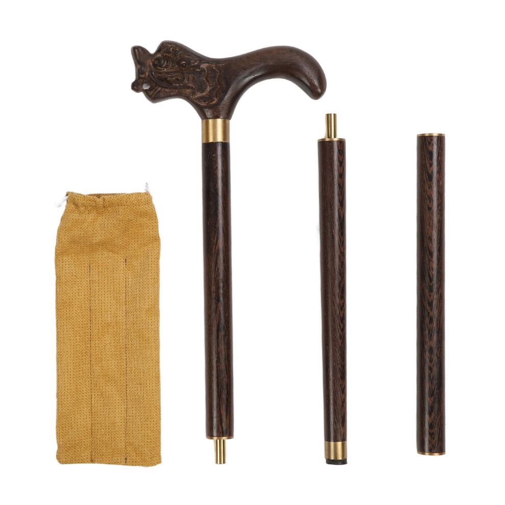3 Section Wooden Walking Cane Wenge Collapsible Ergonomic Stick