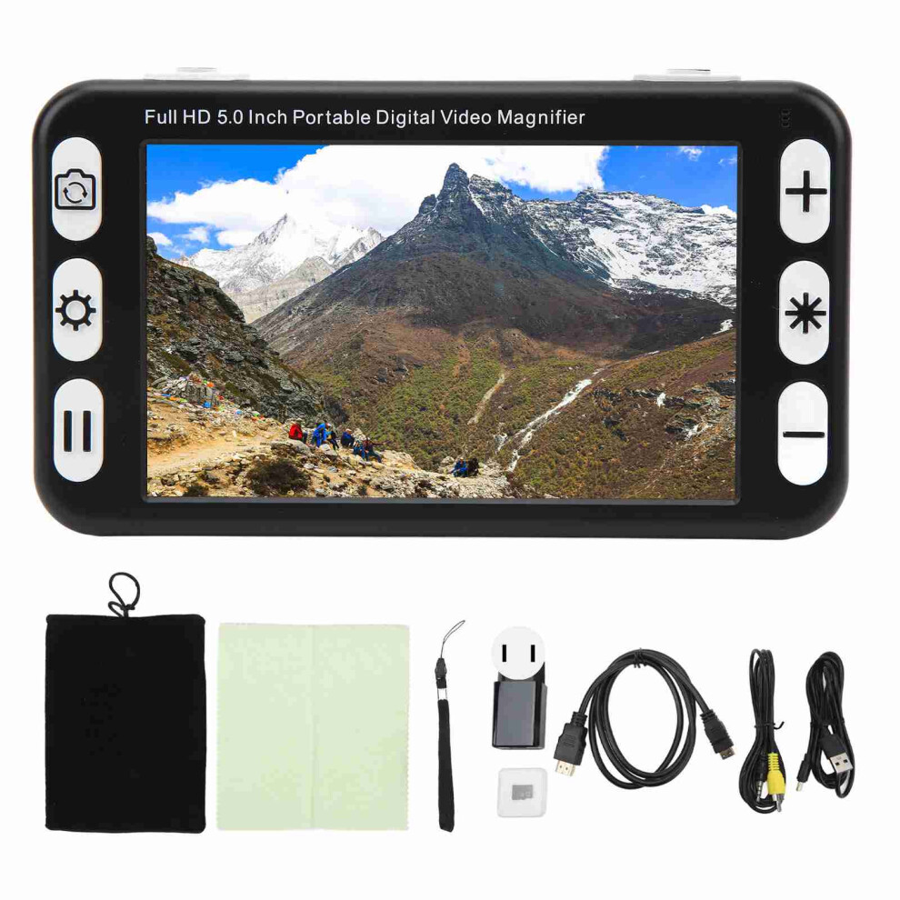 (US Plug) 5inch Handheld Magnifier 2X-48X Dual Use Reading Aid 100-240V EU Plug