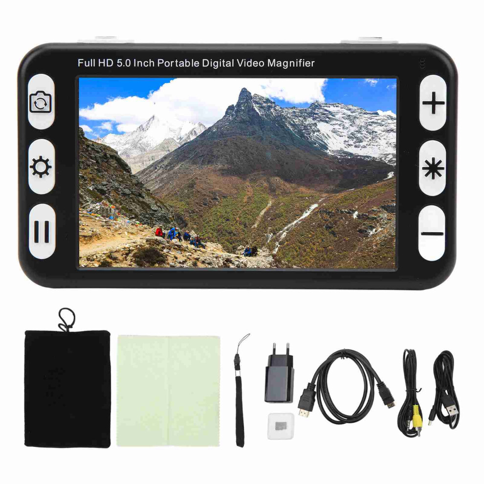 (EU Plug) 5inch Handheld Magnifier 2X-48X Dual Use Reading Aid 100-240V EU Plug