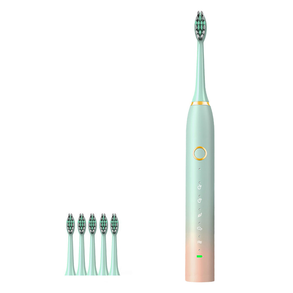 Green (Green) Electric Toothbrush Ipx7 Waterproof 5 Heads Usb Rechargeable