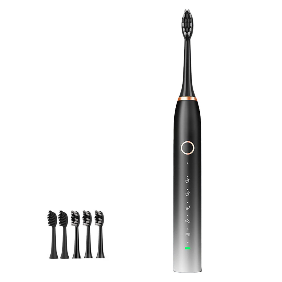 Black (Black) Electric Toothbrush Ipx7 Waterproof 5 Heads Usb Rechargeable