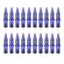 (Blue) 20PCS Tattoo Cartridges Ballpoint Pen Elastic Spring Translucent Black