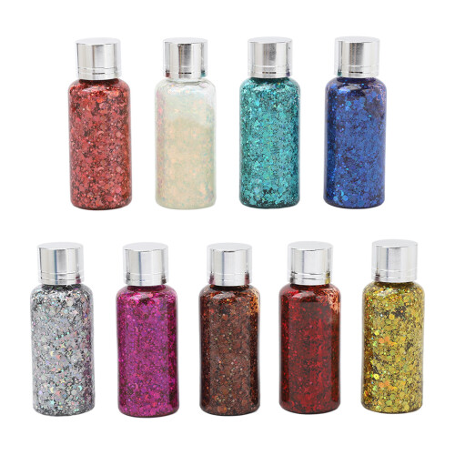9x 30ml wasserfester Glitter-Gel für Make-up 1