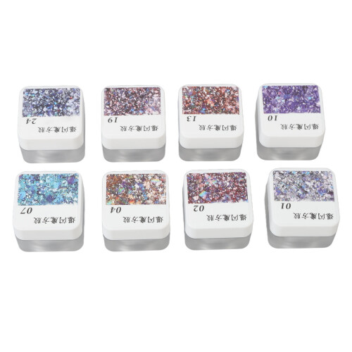 Nagellack-Kleber-Set 8 Farben Glitzer Sequins Art Gel 1