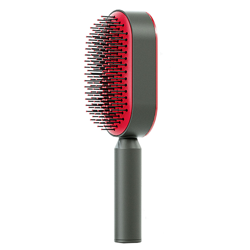Red (Red) Cushion Hair Brush Self Cleaning Scalp Massage Comb