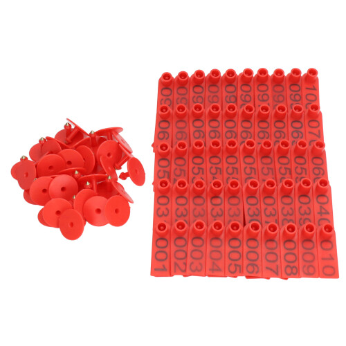 100 Sets Red Numbered Livestock Ear Tags for Cattle Pig Sheep Identification 1
