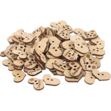 100Pcs Beige Wooden Buttons Heart Shape for Clothes DIY Craft Sewing