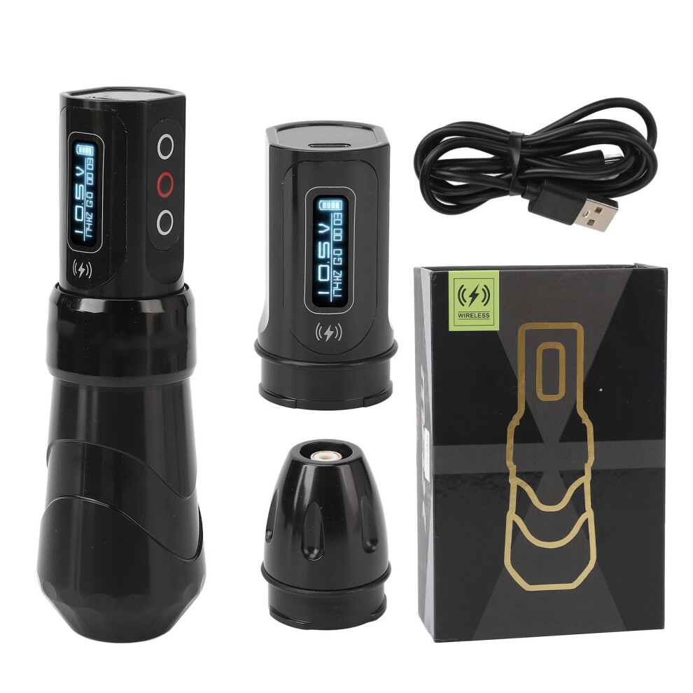 (Black) Wireless Tattoo Machine Pen Double Battery 2000Mah Rca Rotary Liner Black 461605410036