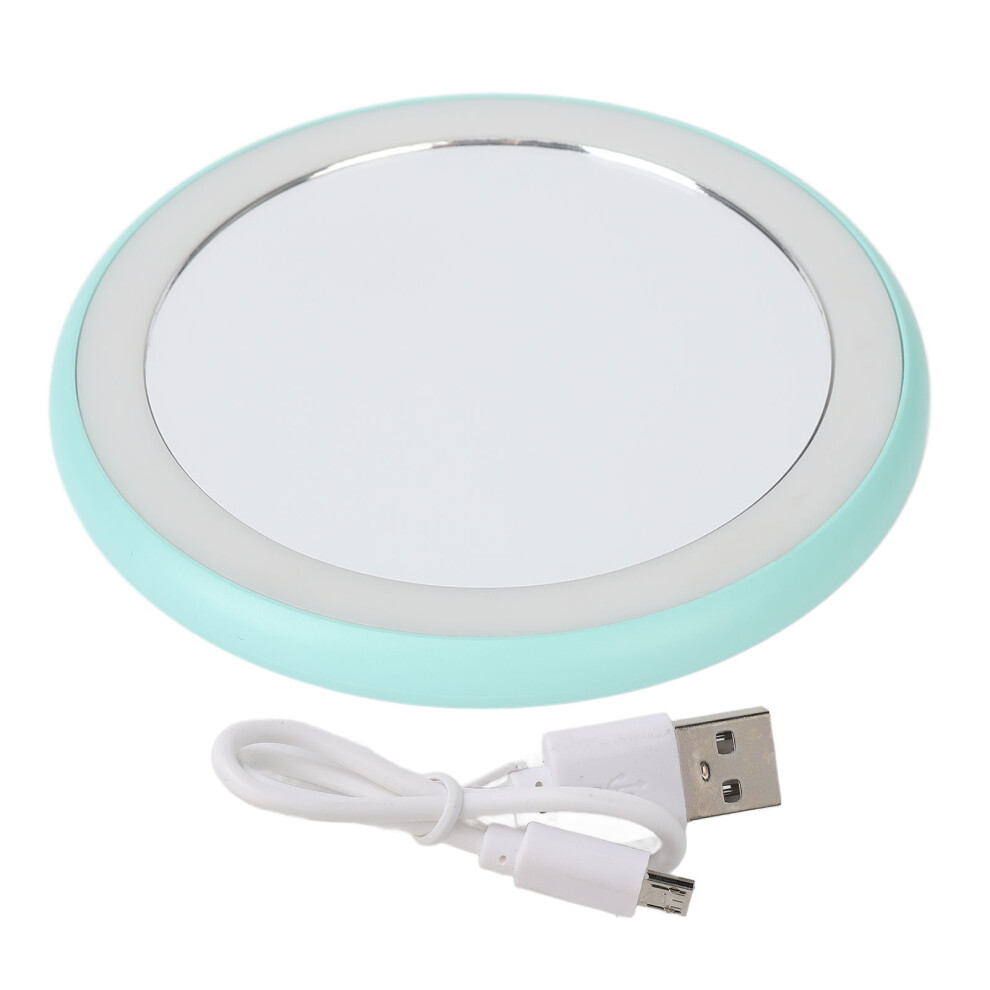 (Fruit Green) Compact LED Makeup Mirror USB Rechargeable Round Sky Blue
