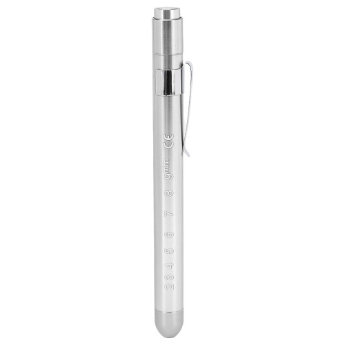 (Silver) White LED Pen Light Clip Convex Head Reusable Pocket Size