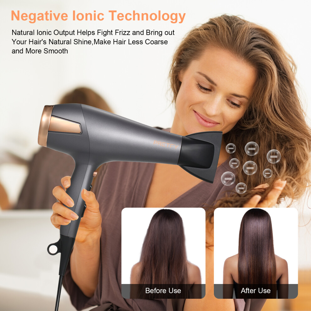 Pretfy Negative Ionic Hair Dryer 2500W 2 Speeds 3 Heat Fast Dry