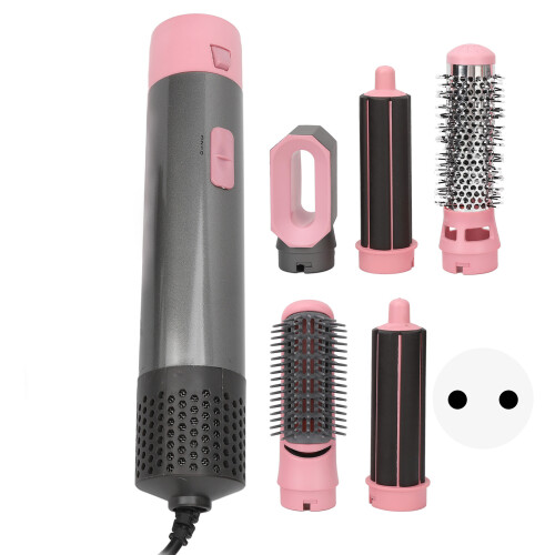 (EU Plug 220V) 5-in-1-Föhnbürste Lockenstab Glätter Rosa