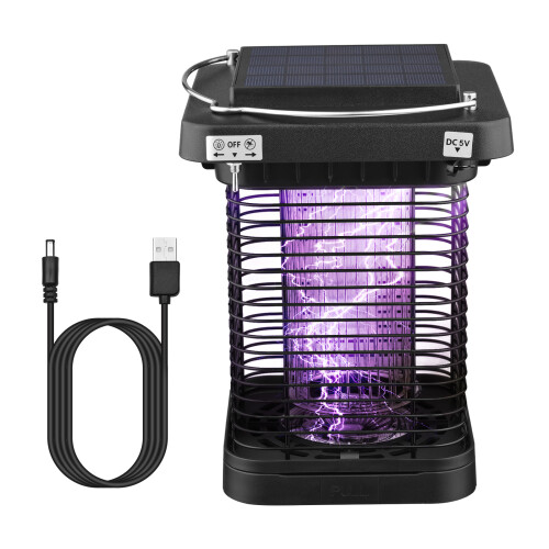 Solar Powered Bug Zapper & LED Light IP65 Waterproof USB Charge 2