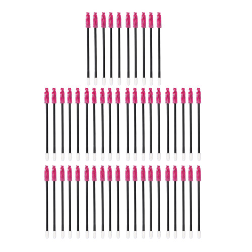 (Rose Red) 50 Stk. Einweg-Doppelendiger Wimpernpinsel Schwarz
