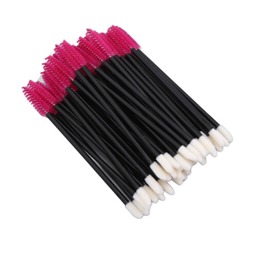 (Rose Red) 50 Stk. Einweg-Doppelendiger Wimpernpinsel Schwarz 2
