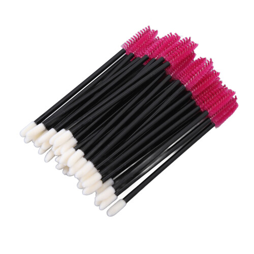 (Rose Red) 50 Stk. Einweg-Doppelendiger Wimpernpinsel Schwarz 1