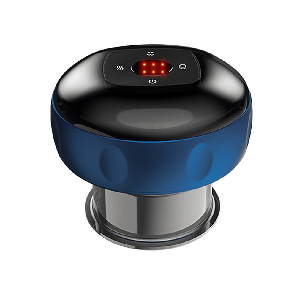 (Blue) Electric Vacuum Cupping Massager Hot Compress 6 Gear Blue