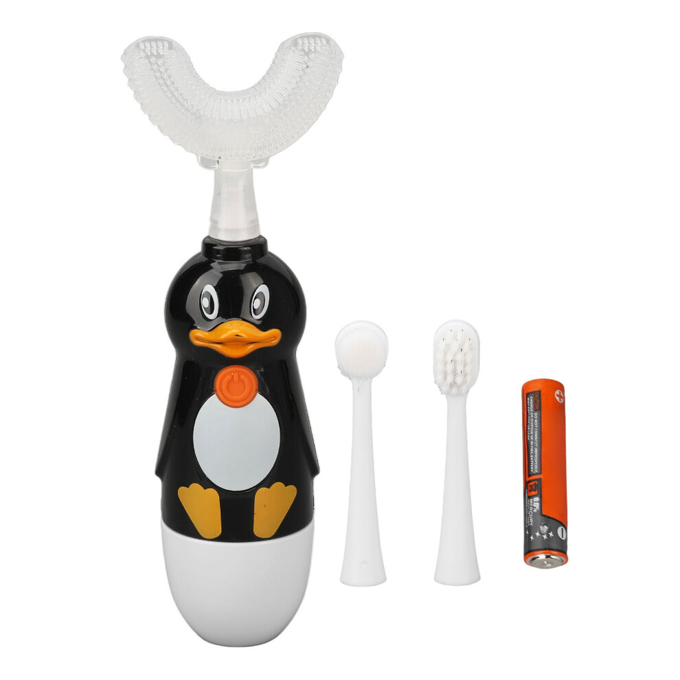 (Black) Kids Electric Toothbrush U Shaped Silicone Sonic with 3 Heads