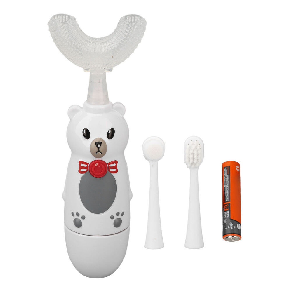 (White) Kids Electric Toothbrush U Shaped Silicone Sonic with 3 Heads