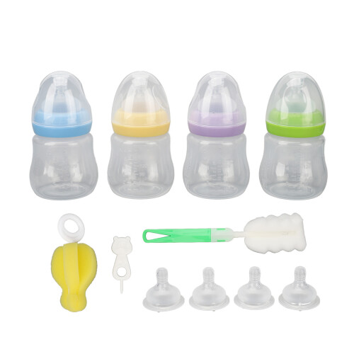 4x Nipple Feeding Bottle Set PP Double Scale Baby Gift