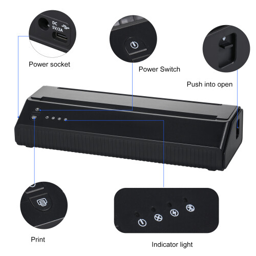 Wireless Thermal Printer 203DPI Portable Photo Paper Printer