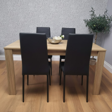 Dining Table and 4 Chairs Oak Black Leather Dining Set (140x80x75cm)