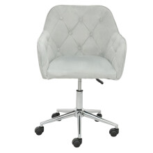 Alivio Velvet Height Adjustable Office Chair, Tufted Accent Armchair with Chrome Base &amp; Wheels (Grey)