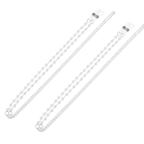 2Pièces Accessoire Lunettes Perlée Argenté Antichute Silicone 2
