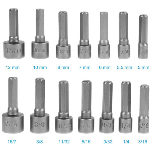 14 Delar 5-12 Mm Metriska Socketmuttrar 1/4 Hex Verktygssats 2