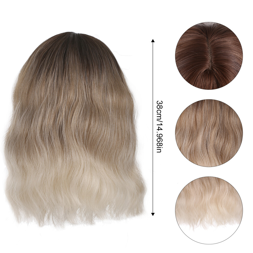 Unisex Pretfy 38Cm Wavy Blonde Wig Bangs Heat Resistant Synthetic