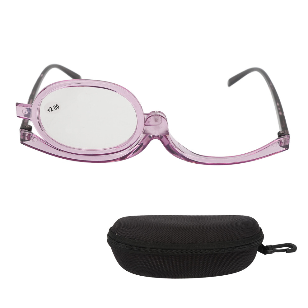 (+2.00) Flip Down Makeup Glasses Purple Frame +2.00