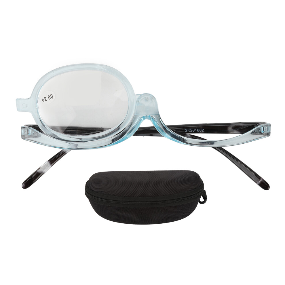 Blue (+2.00) Reading Glasses Switchable Lens Clear Frame +2.00