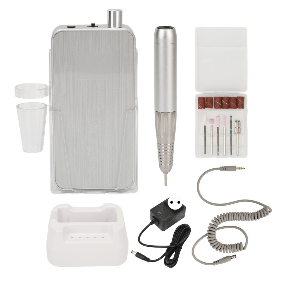 Silver (Eu Plug) 35000Rpm Manicure Pedicure Kit Rechargeable 2600Mah