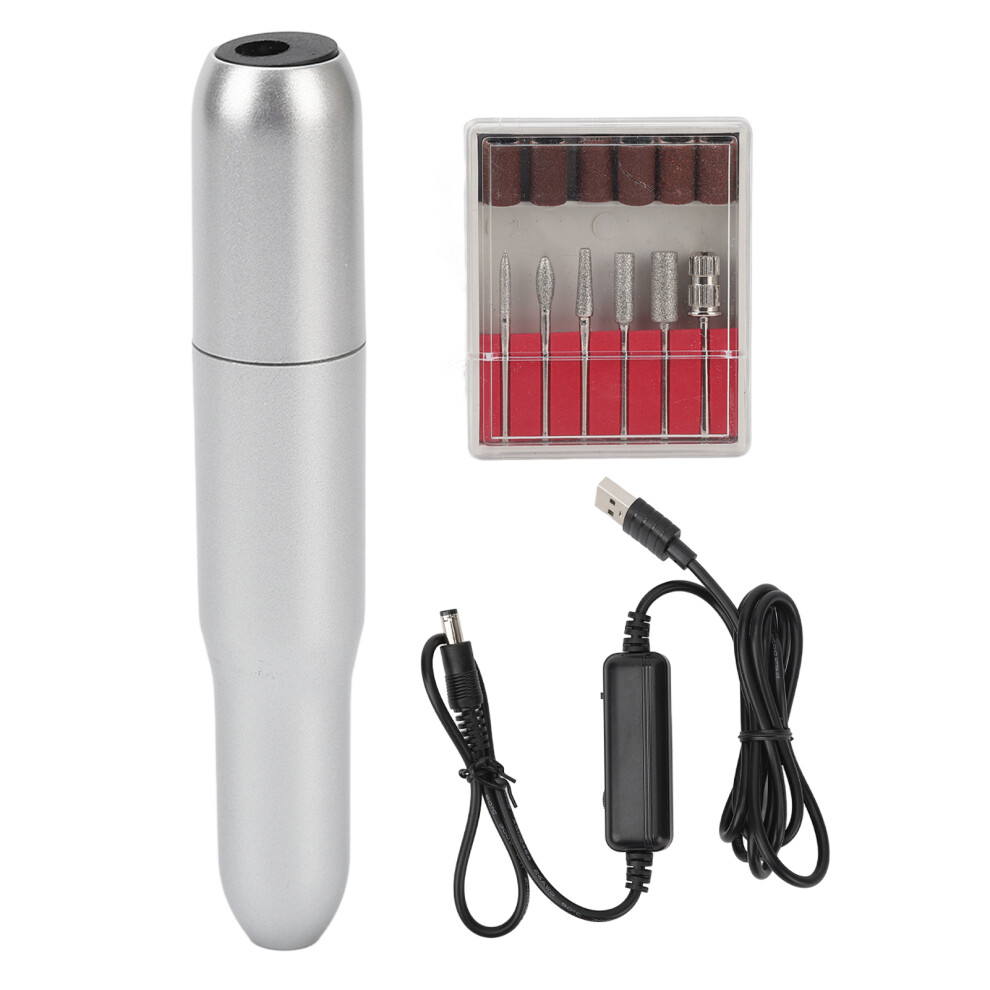 (Silver) Electric Nail Grinder Portable USB 20000 RPM Dead Skin Removal Silver