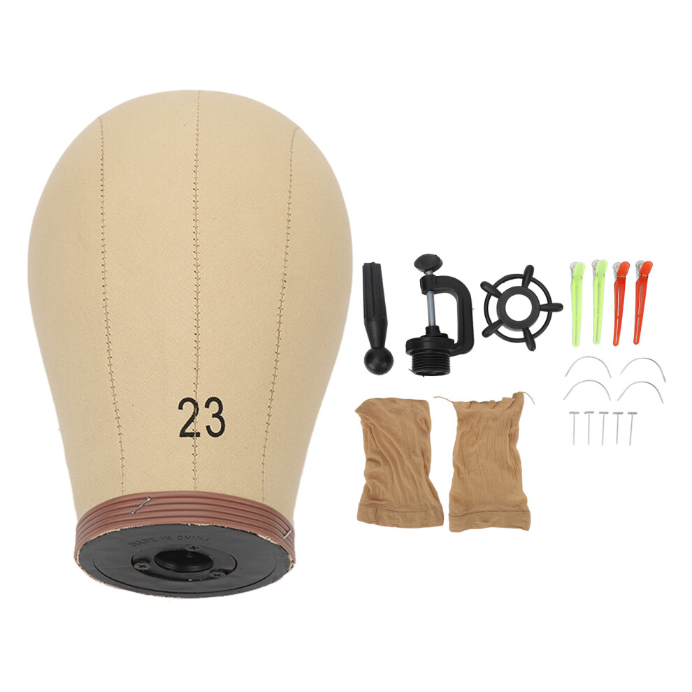 23in Cork Canvas Wig Head Display with Stand