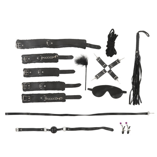 10pcs BDSM Cuff Set PU Plush Bondage Restraints