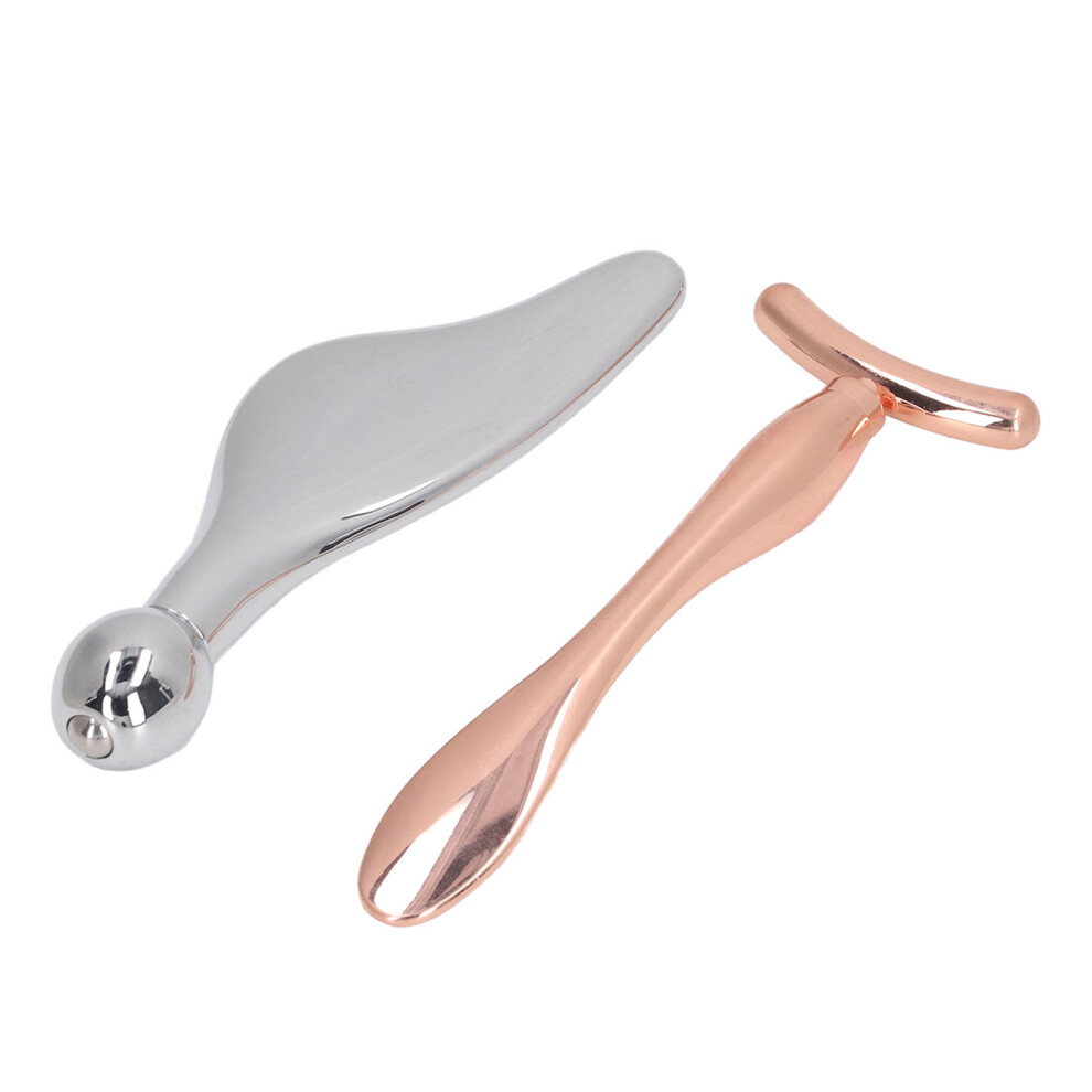Cream 2Pcs Metal Face Roller Set Zinc Alloy Facial Massager For Eye Lift