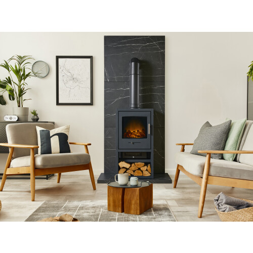 Acantha x3 Tile & Hearth Set in Black Marble Effect 2