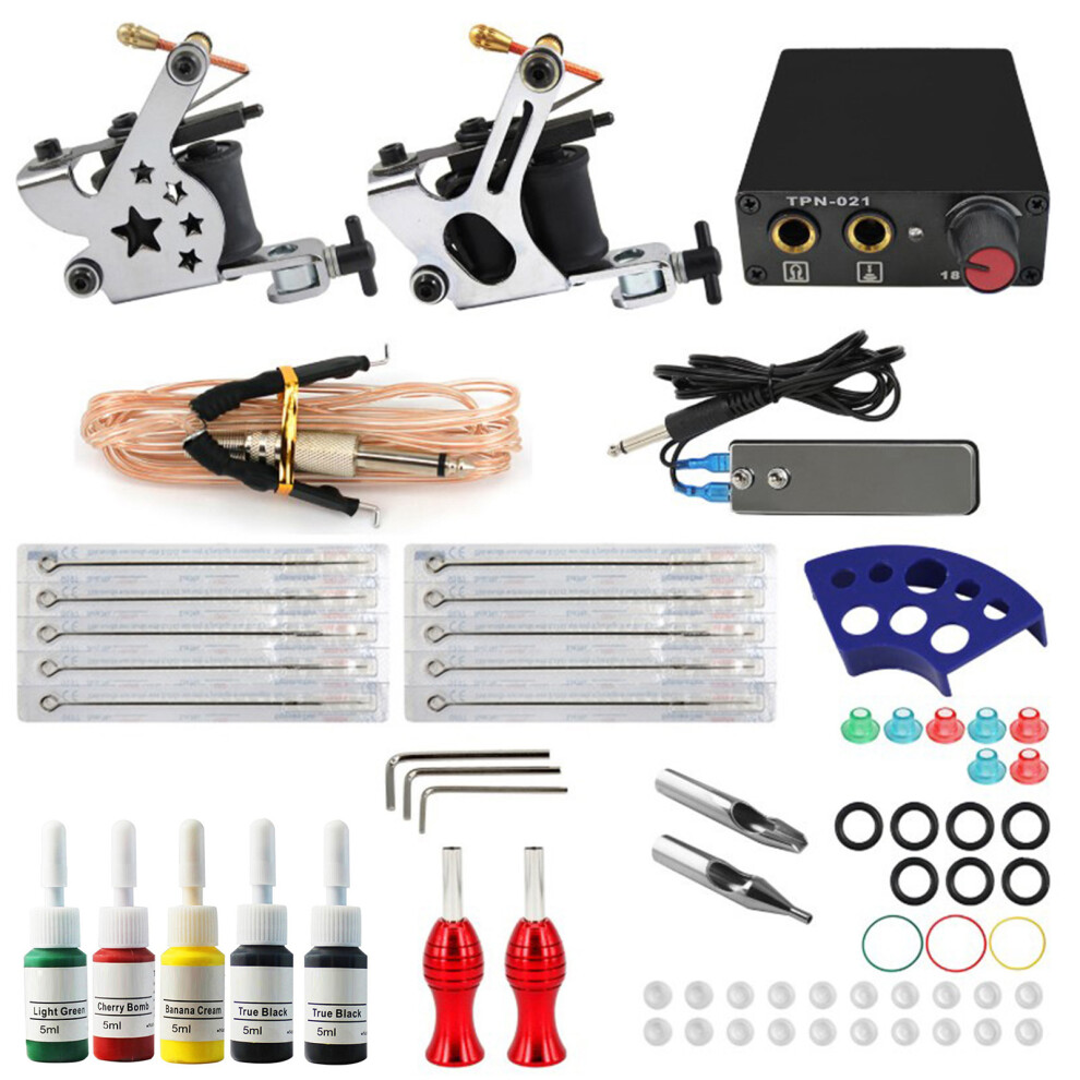 Tattoo Machine Kit 5 Color Inks Needles for Beginners