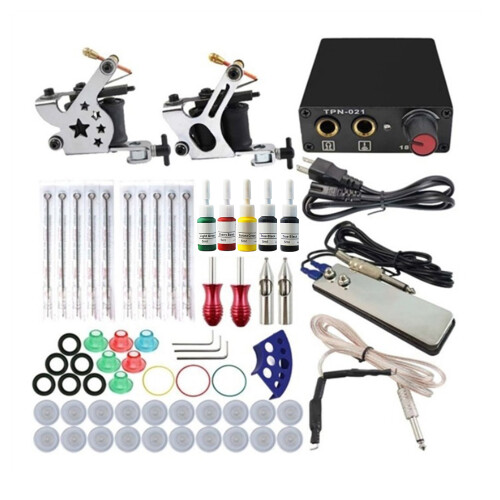 Tattoo Machine Kit with 5 Color Inks & Needles 1