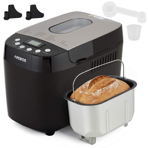 AREBOS AREBOS bread maker 1500g | with 15 programs | 2 dough hooks | timer | LCD display | 3 browning degrees and bread sizes | 850 W | Black