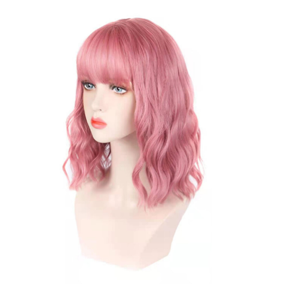 Unisex Pink,Purple (Light Pink) Fake Curly Wig Synthetic Short Wavy Hair Purple