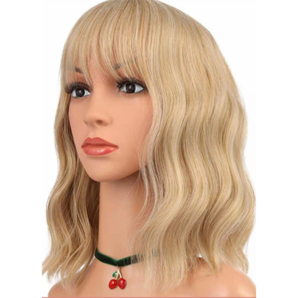 Unisex Gold,Purple (Light Gold) Fake Curly Wig Synthetic Short Wavy Hair Purple