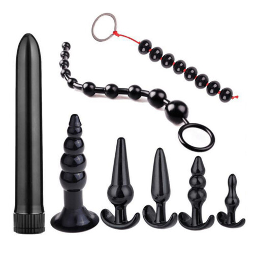 Analspielzeug-Set aus Perlen, schwarz