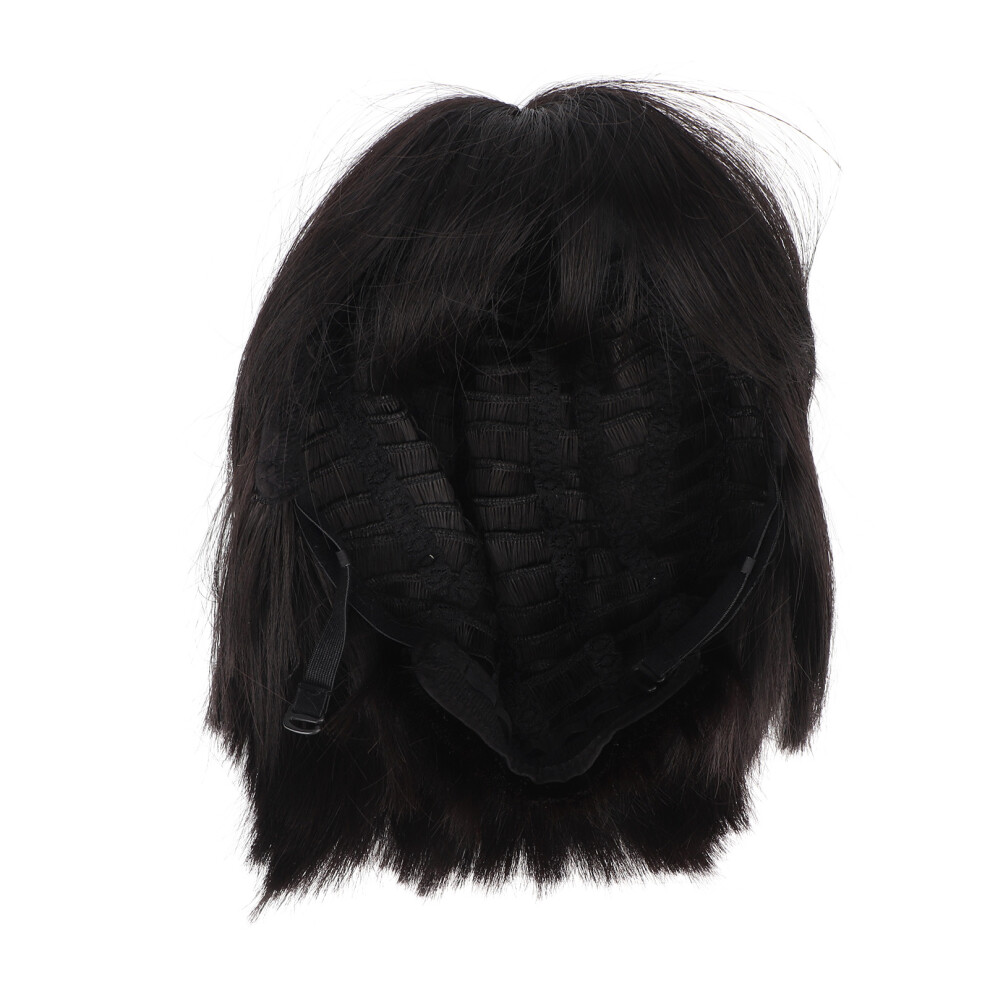 Unisex Black Bob Wig Heat Resistant Synthetic Short Straight Bangs Cosplay
