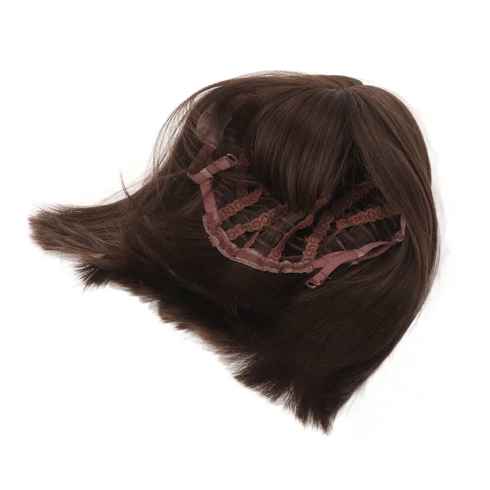 Women Short Straight Wig Brown Adjustable Buckle False Bob Wigs Bang